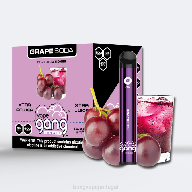 2NRV71 Vape Gang XL vapes descartáveis ​​600 baforadas (caixa com 10) refrigerante de uva | Bang Disposable Vape Flavors