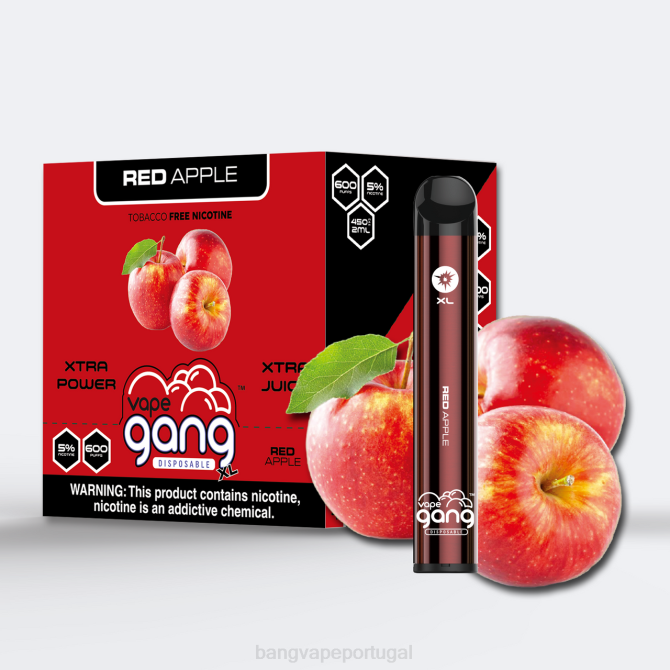 2NRV73 Vape Gang XL vapes descartáveis ​​600 baforadas (caixa com 10) maçã vermelha | Vape Gang Portugal