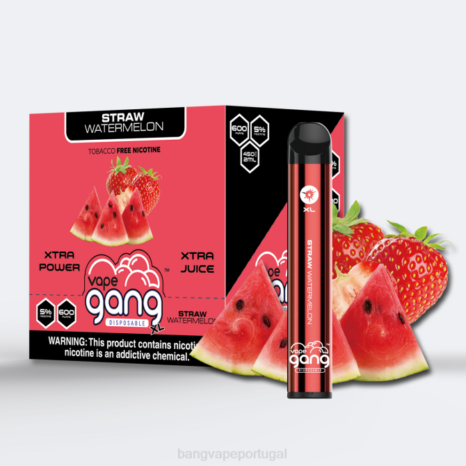 2NRV74 Vape Gang XL vapes descartáveis ​​600 baforadas (caixa com 10) melancia de palha | Bang Vape Portugal
